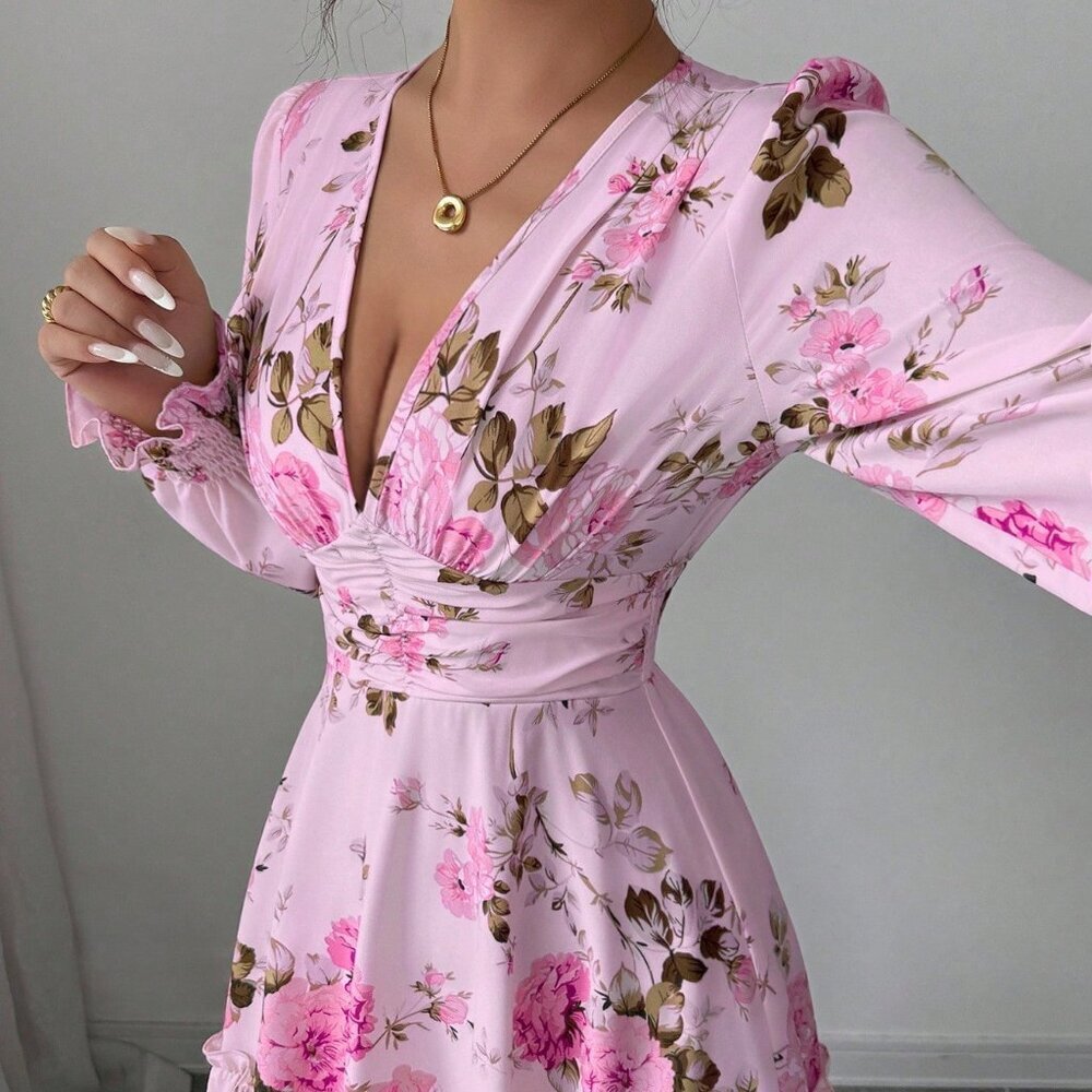 Pink Boho Chic Women's Ditsy Floral Midi Dress - Picture 4 of 7